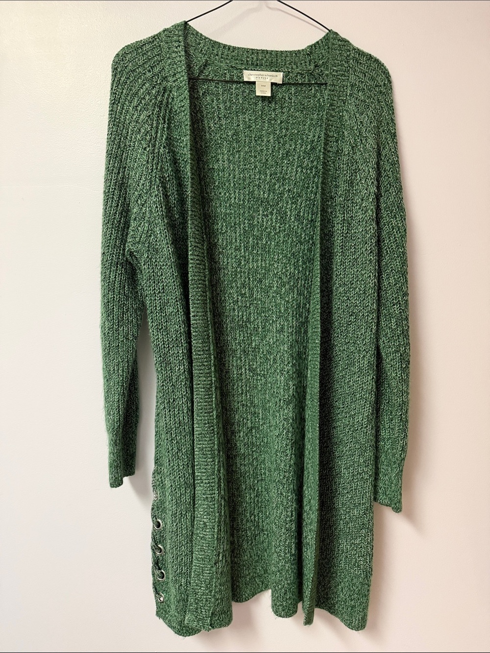 Christopher & Banks Heathered Green Open-Front Longline Cardigan